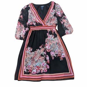 BISOU BISOU Black Floral 3/4 Sleeve Mini Dress 14